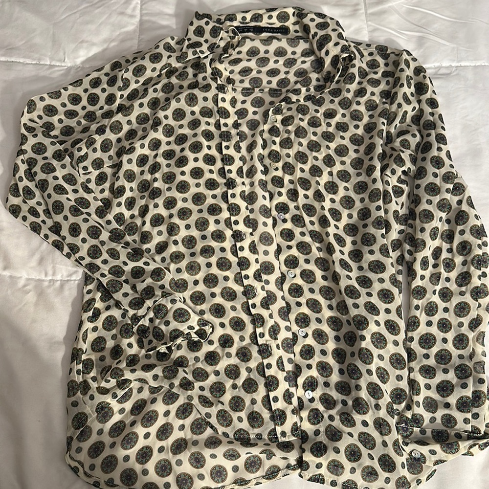 Women’s Printed Sheer Button Down Blouse